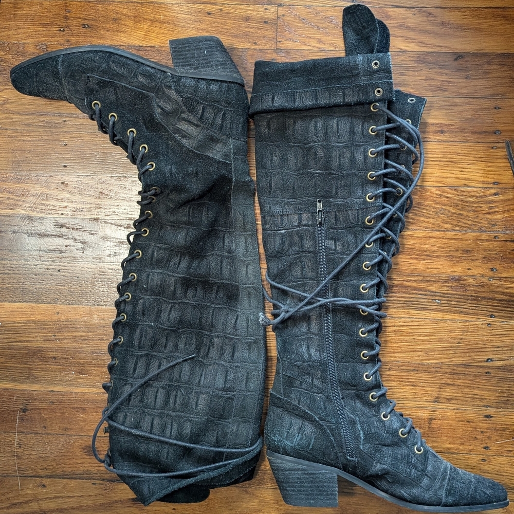 Jeffrey Campbell Textured Black Lace-Up Boots